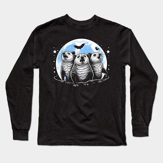 Three Opossums Howling at the Moon Funny Pet Possum Design Long Sleeve T-Shirt by click2print